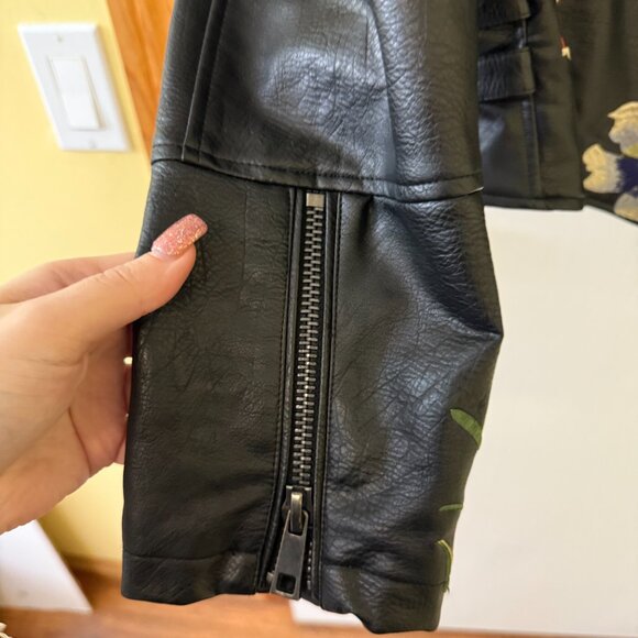 Embroidered Black. Vegan Leather Jacket - Picture 4 of 6